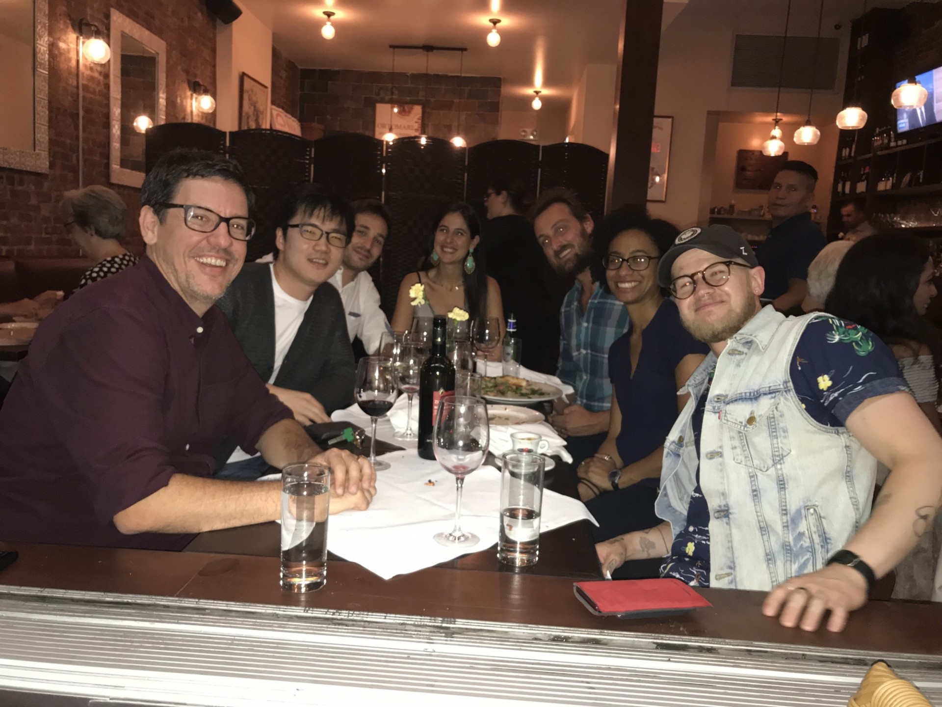 Left to Right: Jason Smerdon, Hun Baek, Ernesto Tejedor, Natalia Ruiz Menal, Park Williams, Arianna Varuolo-Clarke, and Sloan Coats Lab Group Dinner